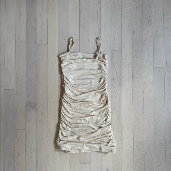 Oh Polly Cream Ruched Bodycon Mini Dress - Picture 2 of 3